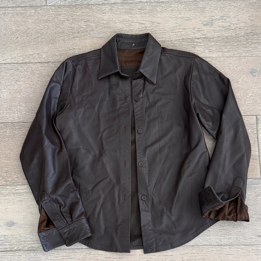 Peter Cohen Brown Leather Button Down Shirt Size P